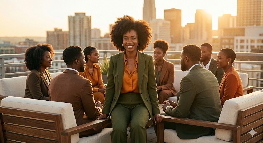Mulher profissional em uma reunião de negócios falando inglês